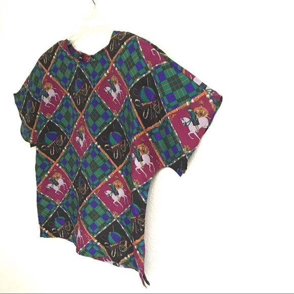 Vintage box fit polo print blouse L* - Picture 2 of 8